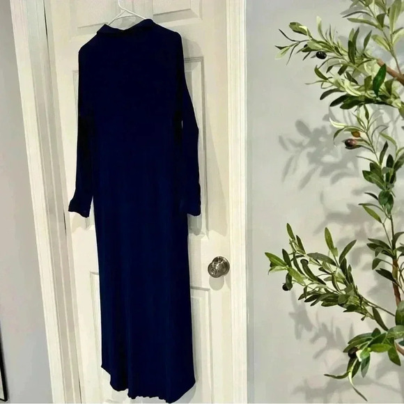 Soft Surrounding Dress Sz M Blue Button Up Collar Shirt Dress Belt Maxi Pockets - Picture 11 of 17